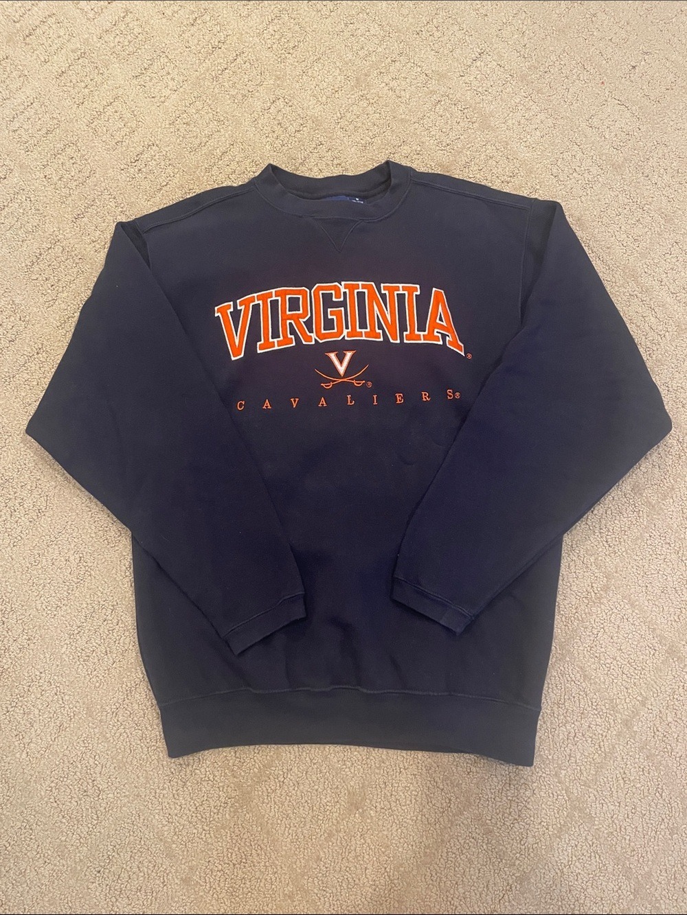 Varsity Navy Blue Sweatshirt with Orange Virginia Graphic